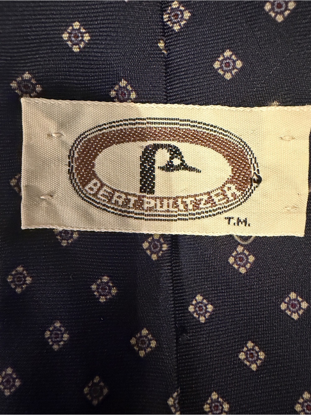 Bert Pulitzer 100% Silk Navy Blue Geometric Foulard Necktie Vintage Preppy - Picture 9 of 16